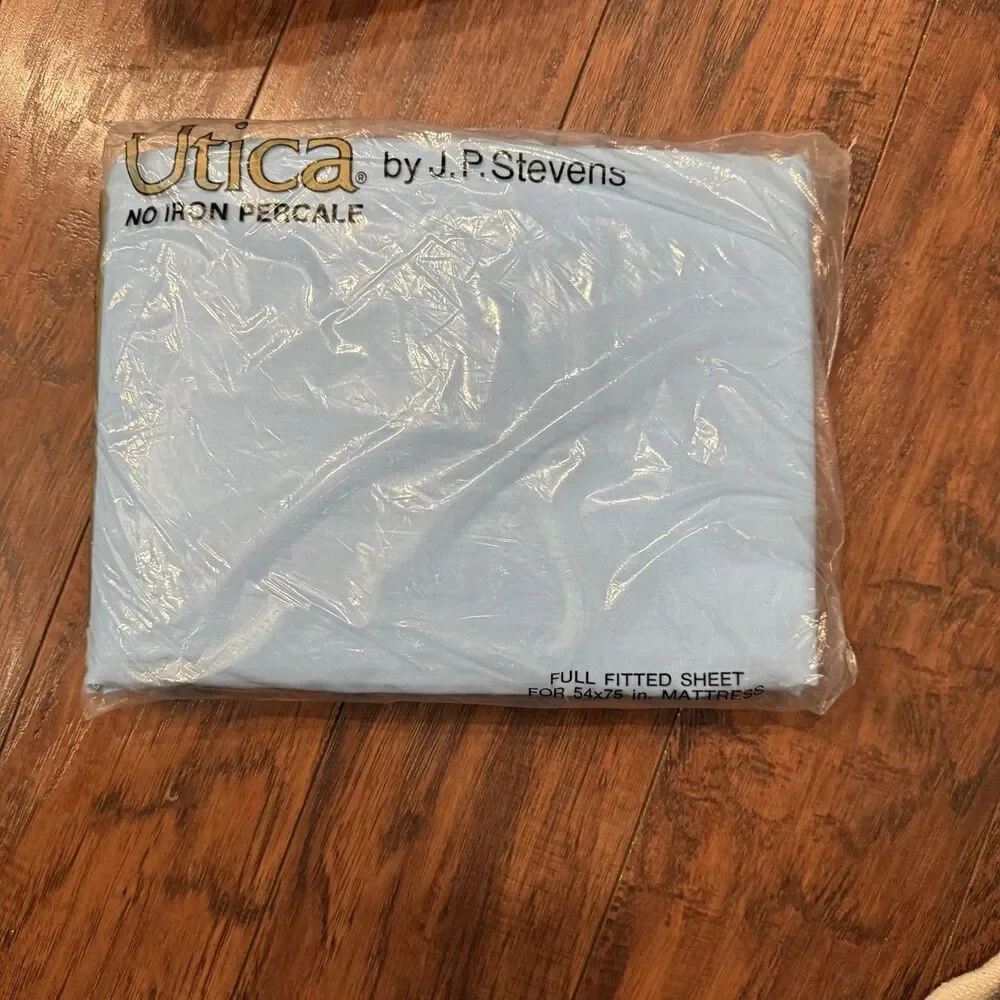 Utica No Iron Percale Full Fitted Sheet Blue 54x75 made in USA